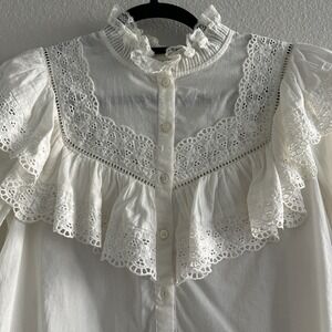 Sezane Shirt Ruffled Bib Collar Blouse Ivory Size FR 34 UK 6 US 2 Romantic New